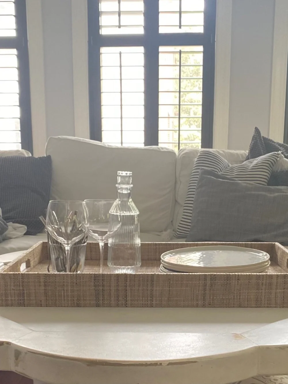 West Elm Large Raffia Wrapped Tray 28” x 18”